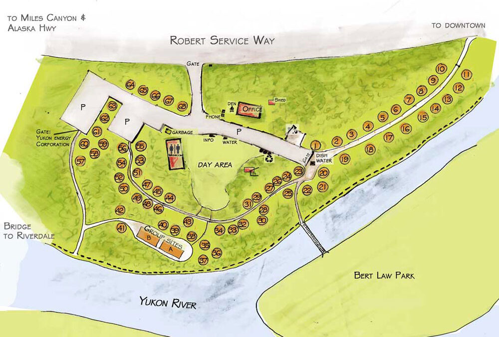 Illustrated map of Robert Service Campground.