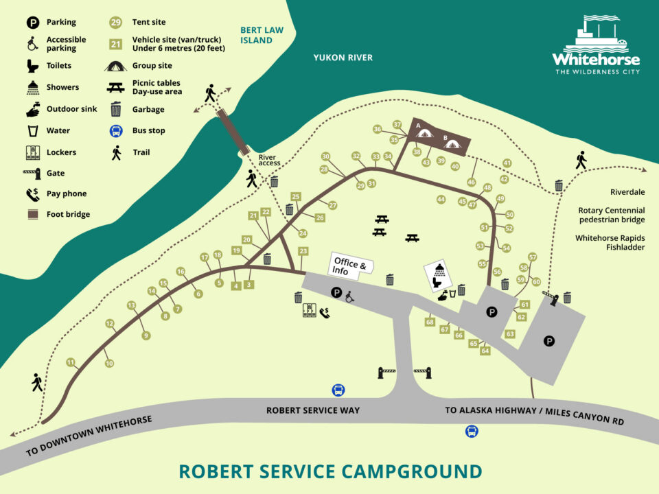 Illustrated map of Robert Service Campground.