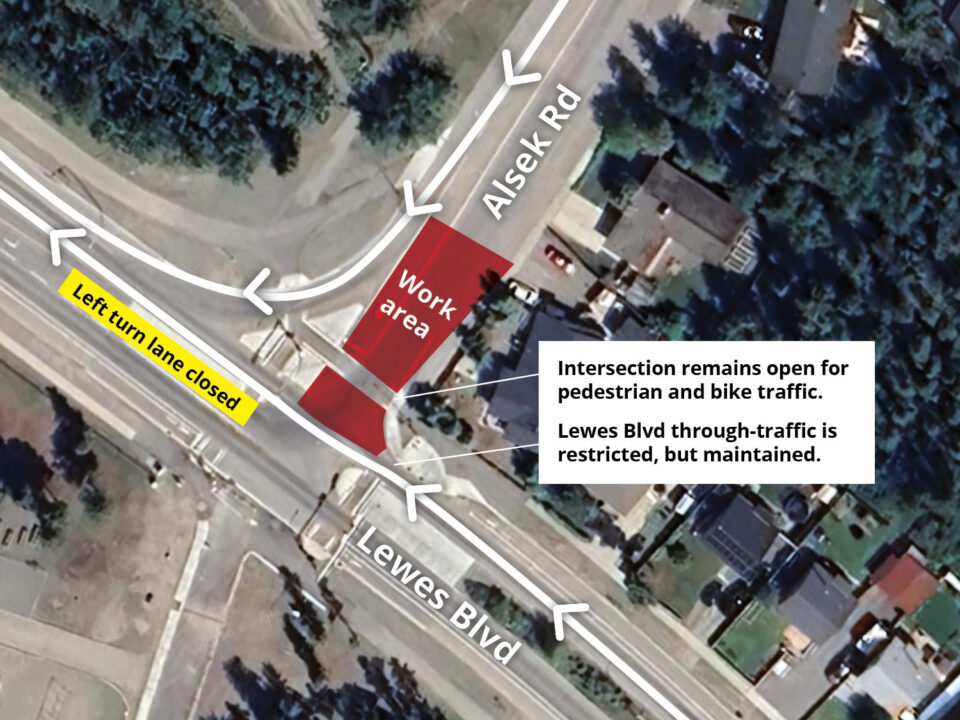 Traffic advisory Lewes Boulevard and Alsek Road September 16